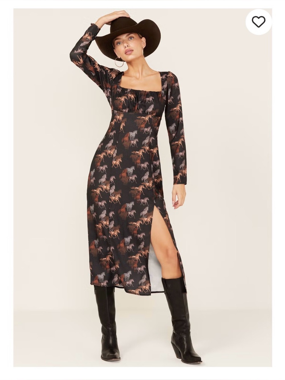 Rock & roll denim new small  Sleeve Midi Dress in Black with Brown Horse print